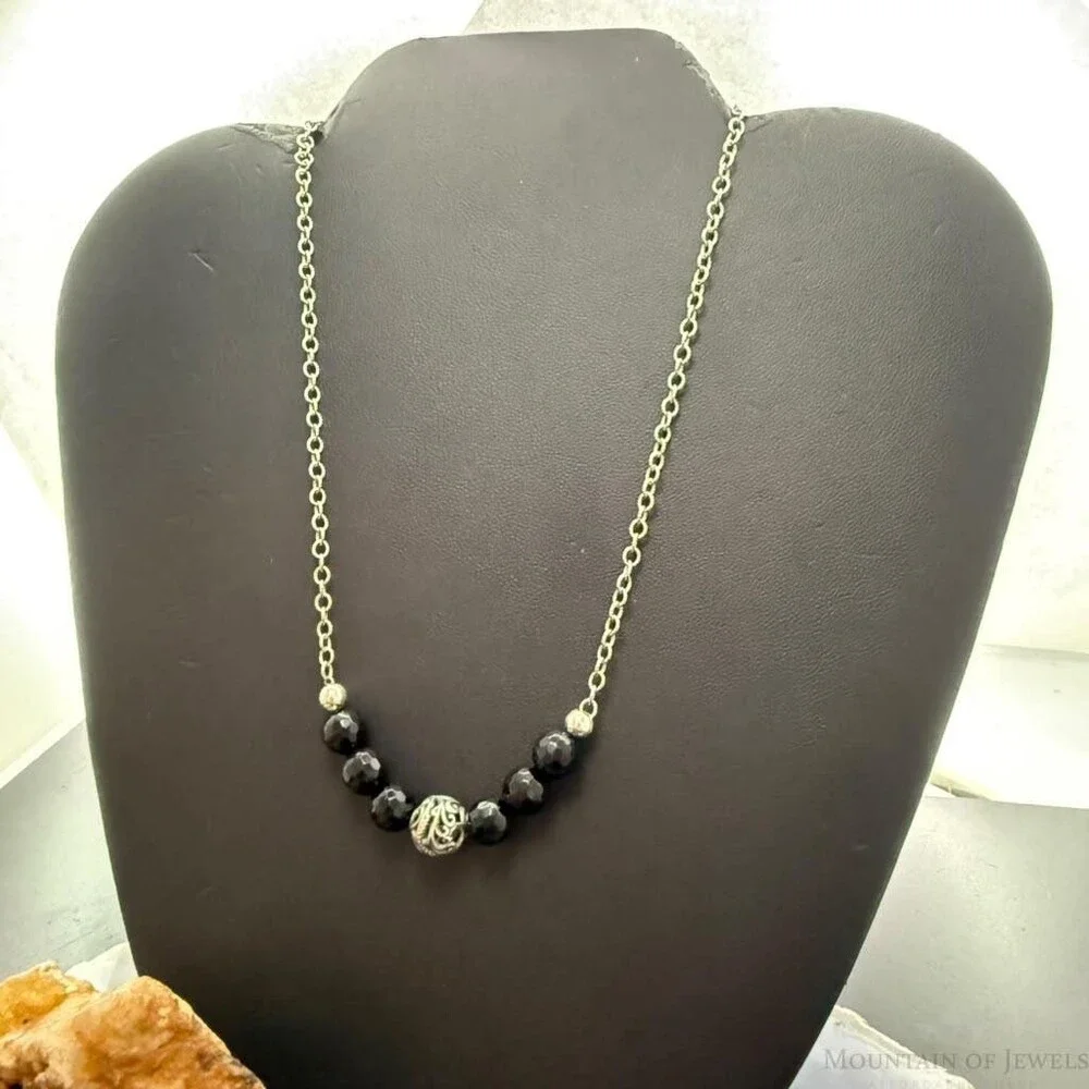 Carolyn Pollack Sterling Silver 6 Faceted Onyx w/Swirl Beads 15